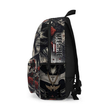 Load image into Gallery viewer, Rock Skull Backpack — 'Hold It Together' Gothic Rose Guitarist Design
